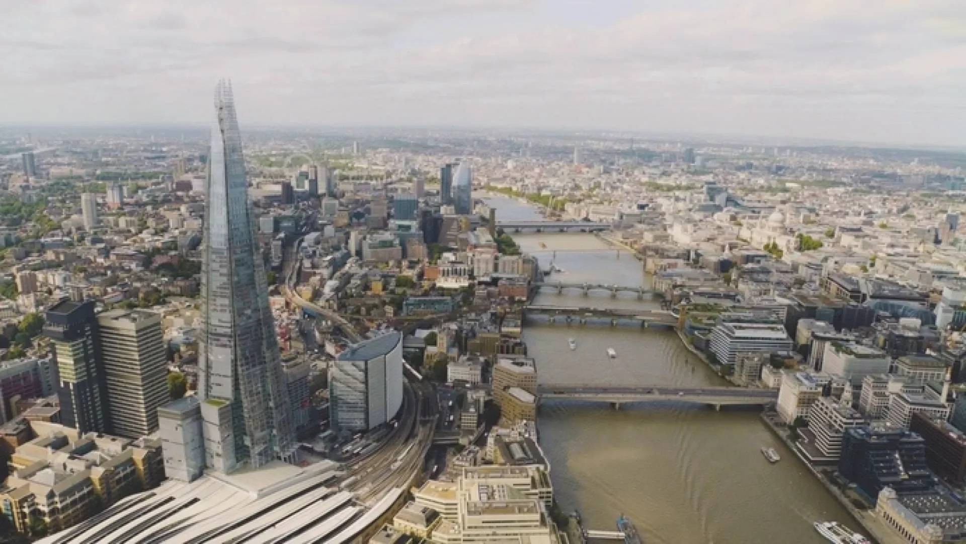 Aerial footage of London skyline
