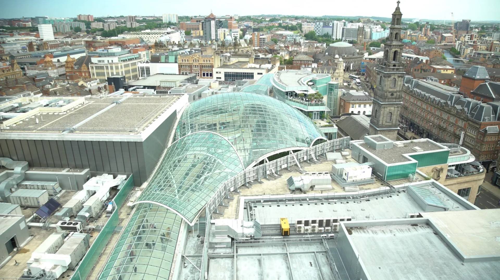 aerial footage of the city skyline to demonstrate induction video production services