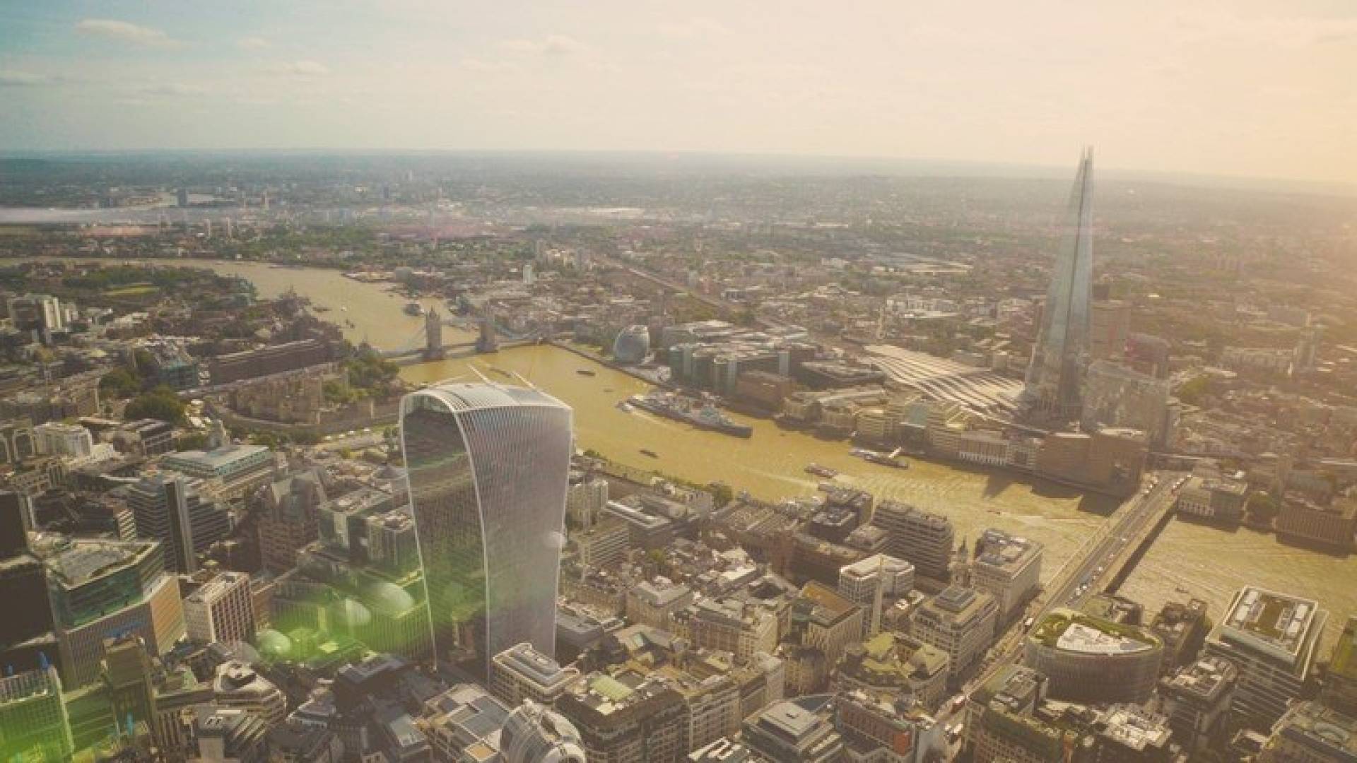 Wide angle shot of London's skyline